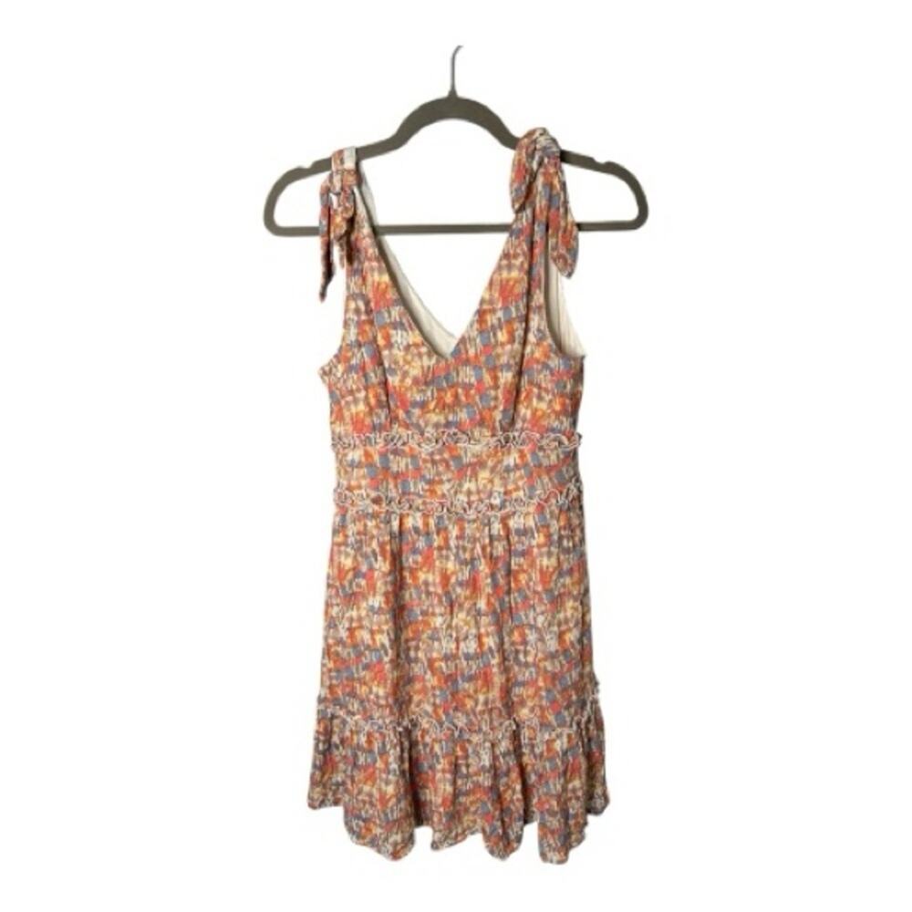 Gypsies & Moondust Gray Red Print Mini Dress V Neck Medium